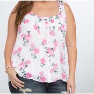Torrid Chiffon Semi Sheer Floral Tulip Back Tank Top Size 1 (14-16) Pintucks
